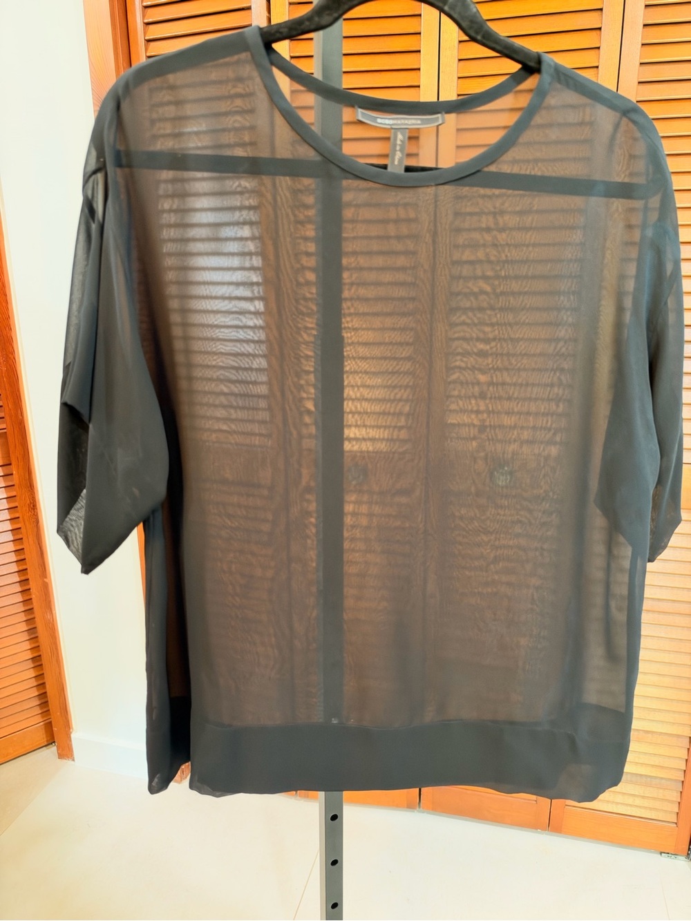 BCBGMaxAzria Sheer Black Short-Sleeve Blouse - Picture 5 of 11